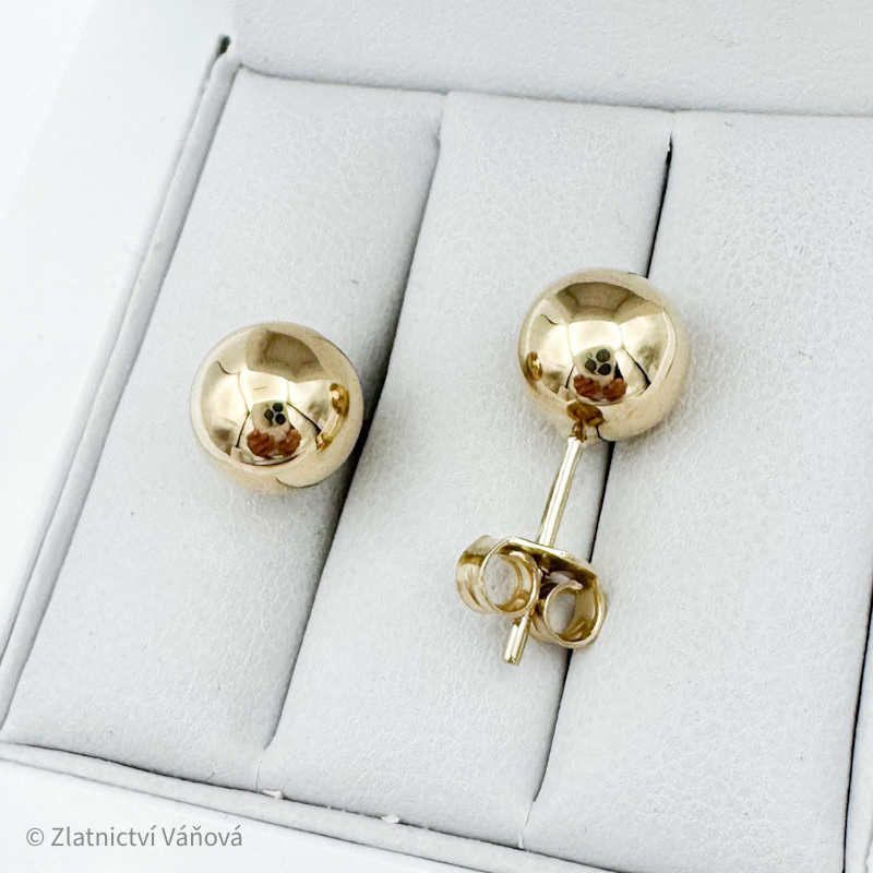 Žluté zlato náušnice KULIČKY 8mm na puzetu